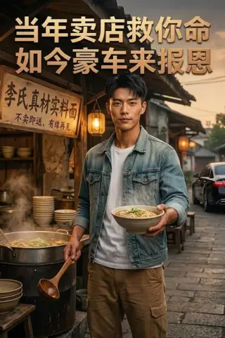《当年卖店救你命，如今豪车来报恩（49集）AI短剧（百度网盘）》短剧封面