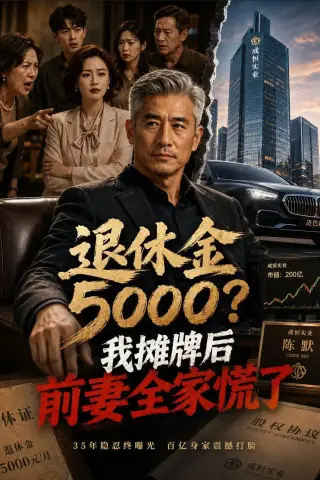 《退休金5000？我摊牌后前妻全家慌了（53集）AI短剧 (2026)》短剧封面