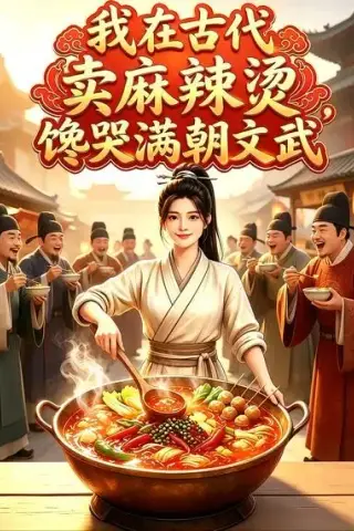 《我在古代卖⿇辣烫,馋哭满朝⽂武（65集）》短剧封面
