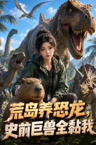 《荒岛养恐龙，史前巨兽全黏我（40集）（夸克网盘）》短剧封面