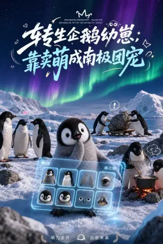《转生企鹅幼崽，靠卖萌成南极团宠（65集）AI短剧 (2026)》短剧封面