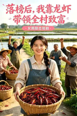 《落榜后，我靠龙虾带领全村致富（52集）AI短剧（夸克网盘）》短剧封面