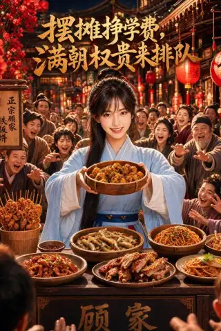 《摆摊挣学费，满朝权贵来排队（89集）（夸克网盘）》短剧封面