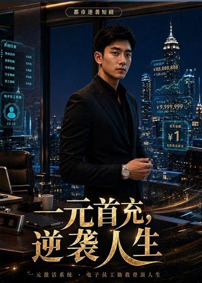 《一元首充：逆袭人生（91集）AI短剧（百度网盘）》短剧封面