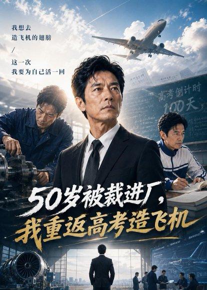 《50岁被裁进厂，我重返高考造飞机（54集）AI短剧（百度网盘）》短剧封面