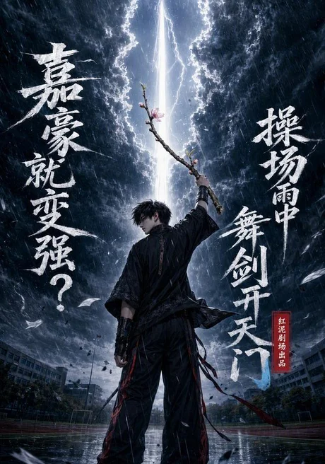 《嘉豪就变强?操场雨中舞剑开天门(68集)(夸克网盘)》短剧封面