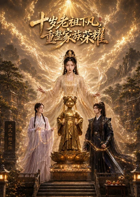 《十岁老祖下凡,重整家族荣耀(64集)(夸克网盘)》短剧封面